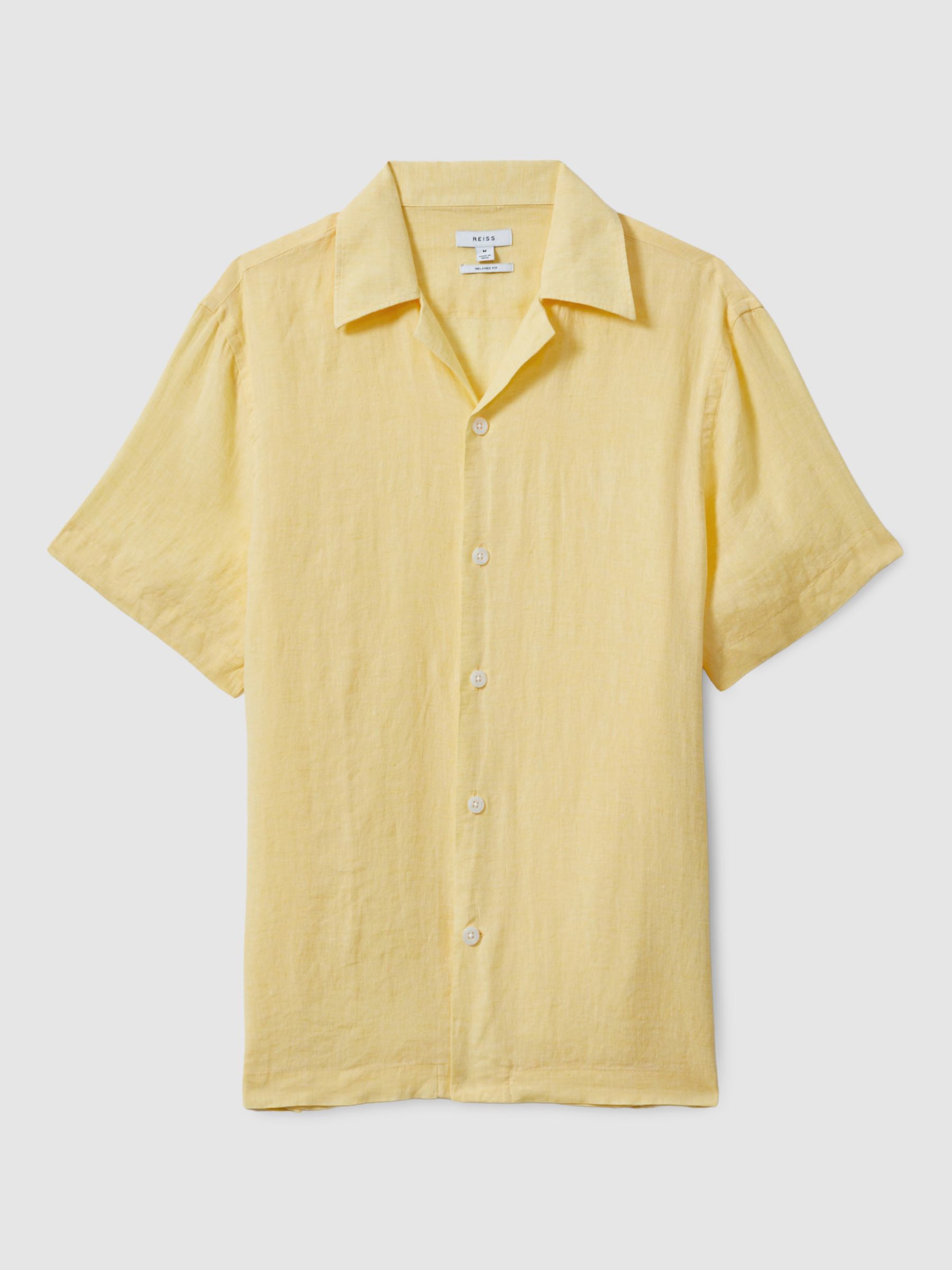 Reiss Beldi Linen Short Sleeve Cuban Shirt, Melon, XS