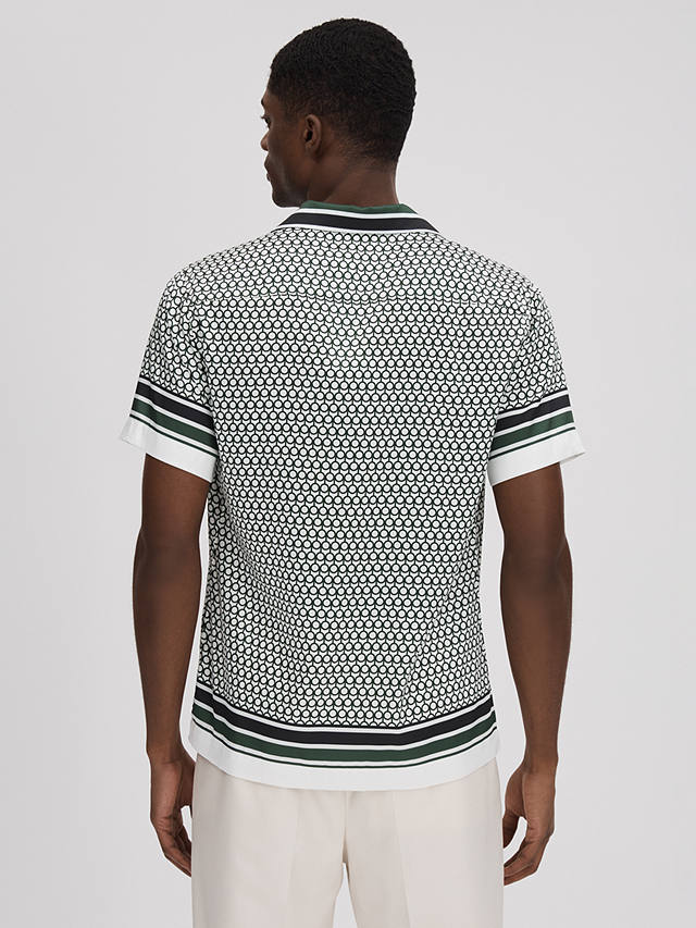 Reiss Blair Geometric and Stripe Print Shirt, White/Green