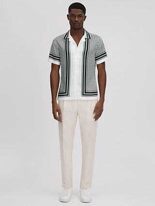 Reiss Blair Geometric and Stripe Print Shirt, White/Green