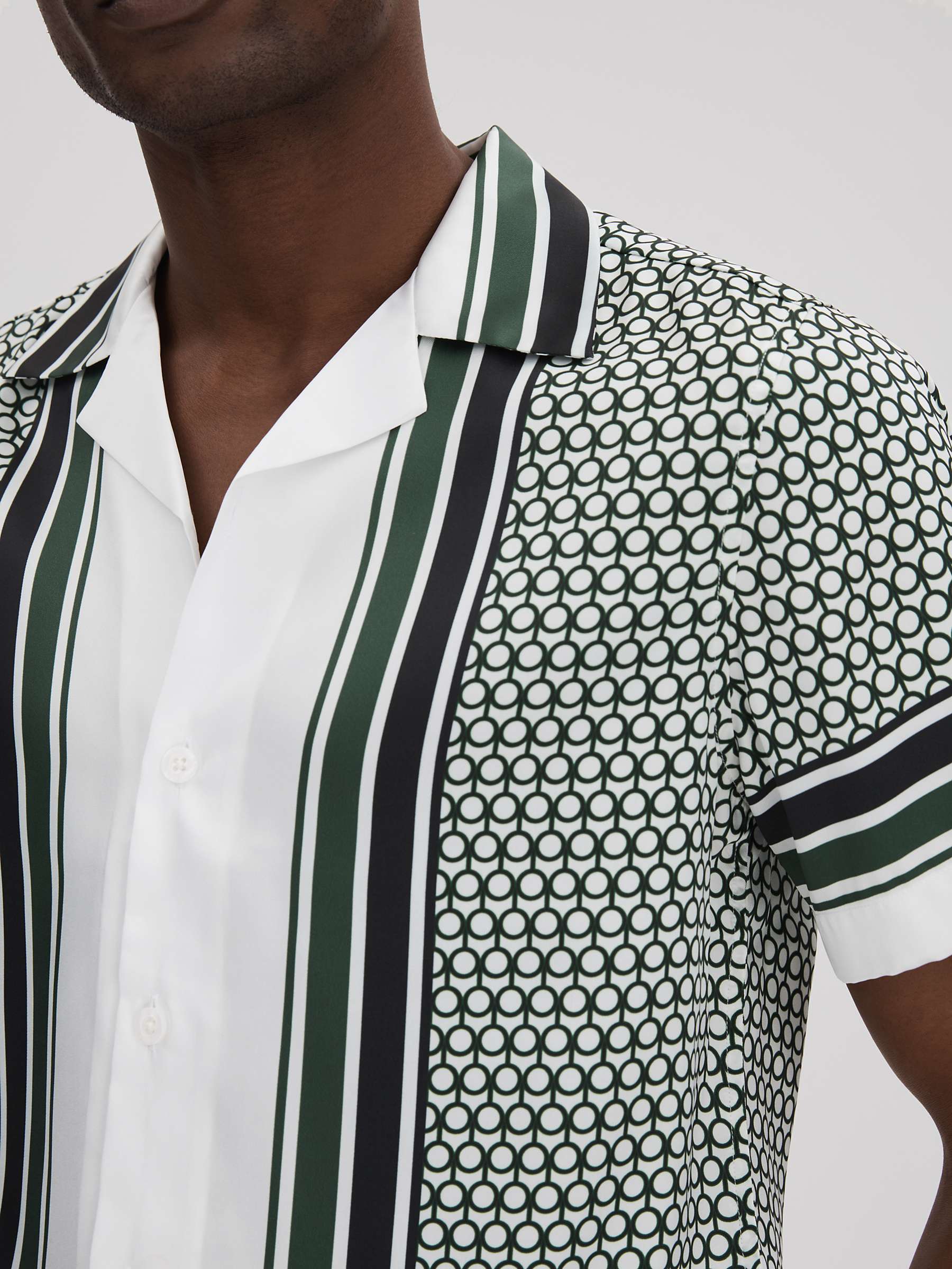 Buy Reiss Blair Geometric and Stripe Print Shirt, White/Green Online at johnlewis.com