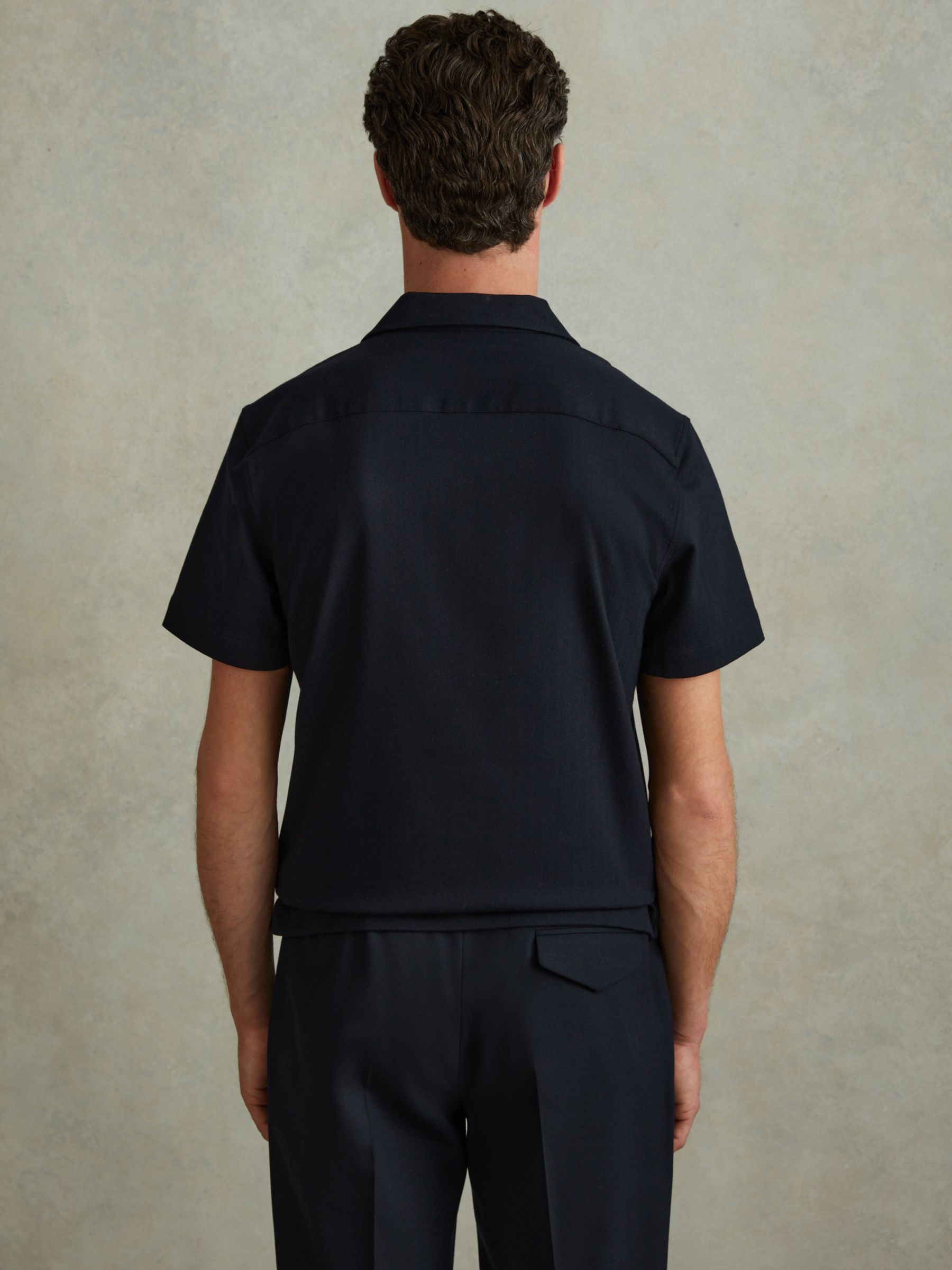 Reiss Nitus Herringbone Short Sleeve Shirt, Navy, XS