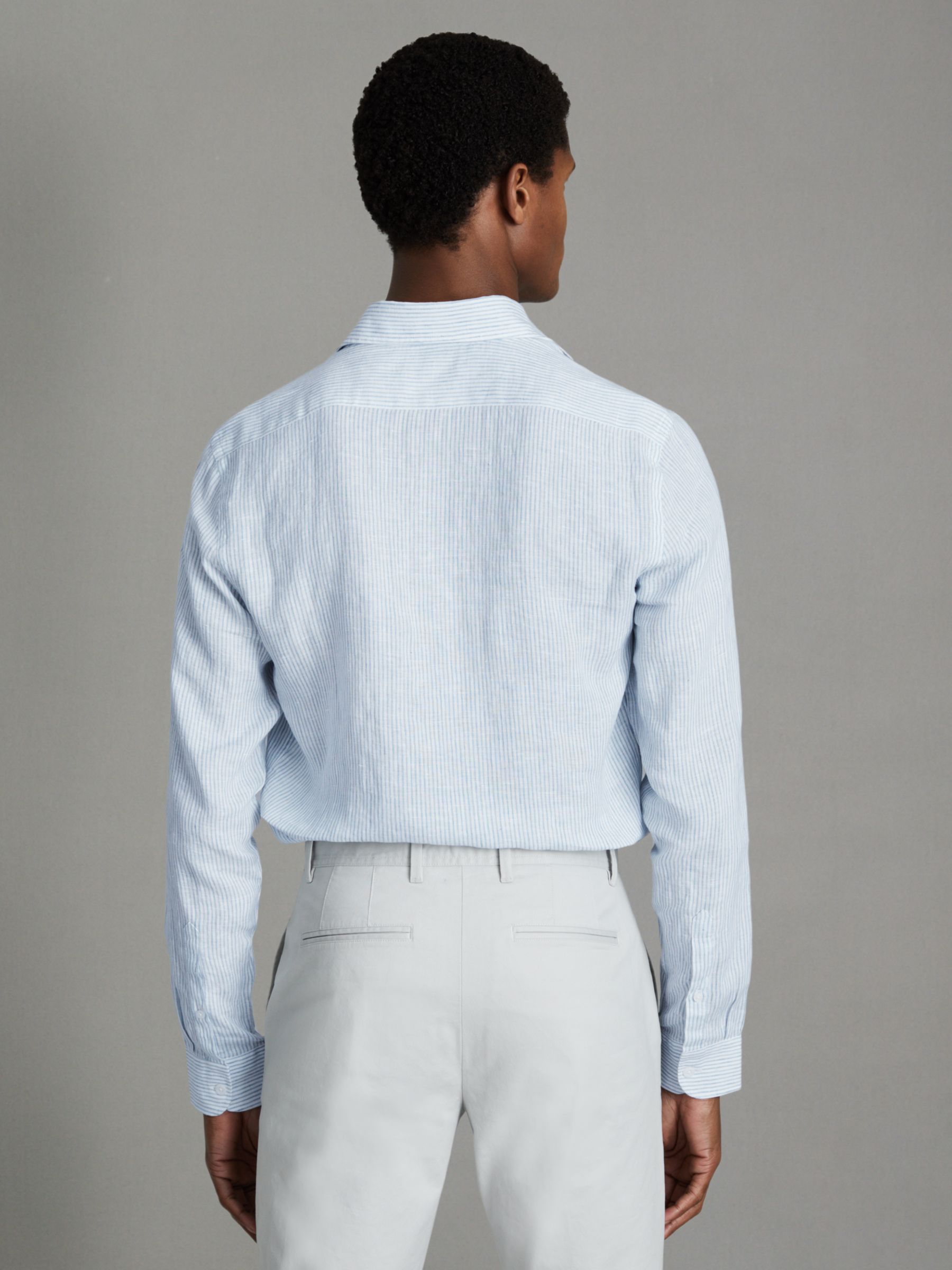 Reiss Ruban Long Sleeve Linen Shirt, Soft Blue, XS