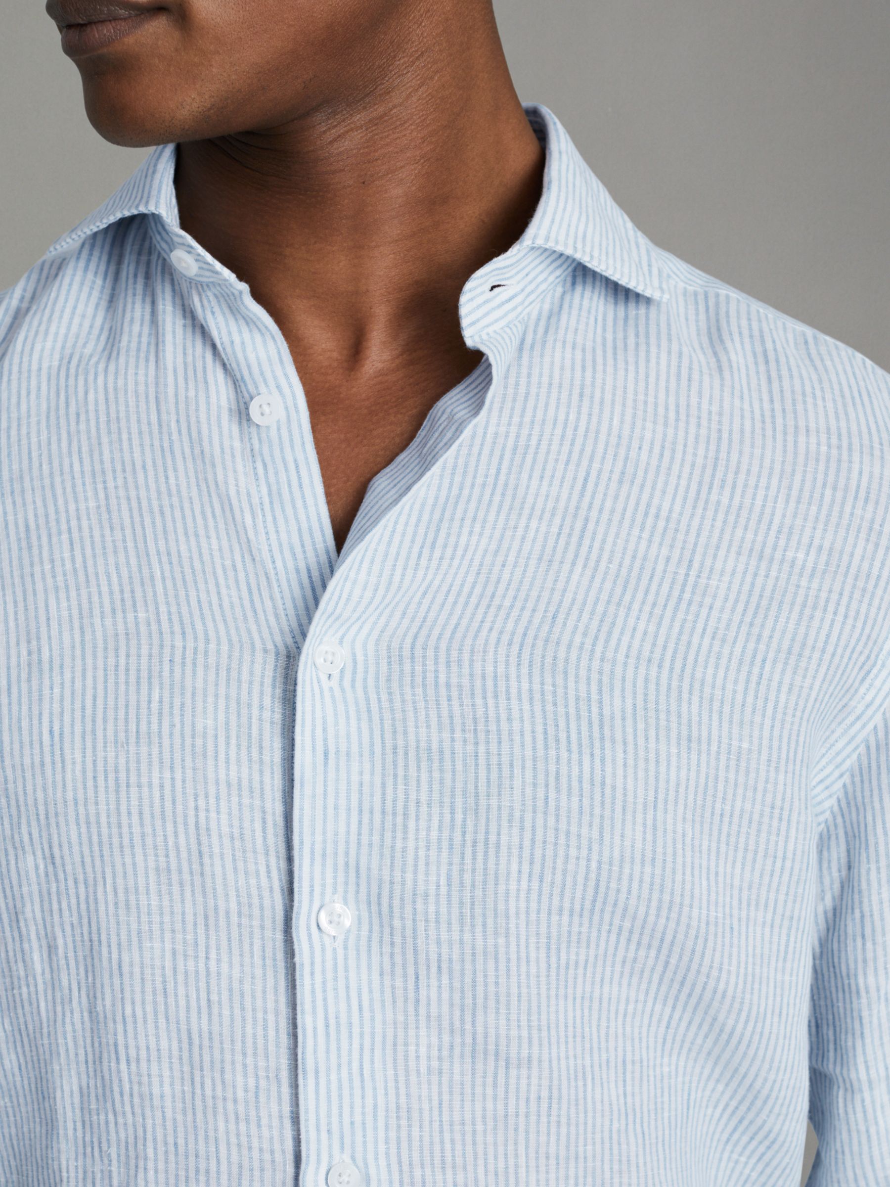 Reiss Ruban Long Sleeve Linen Shirt, Soft Blue, XS