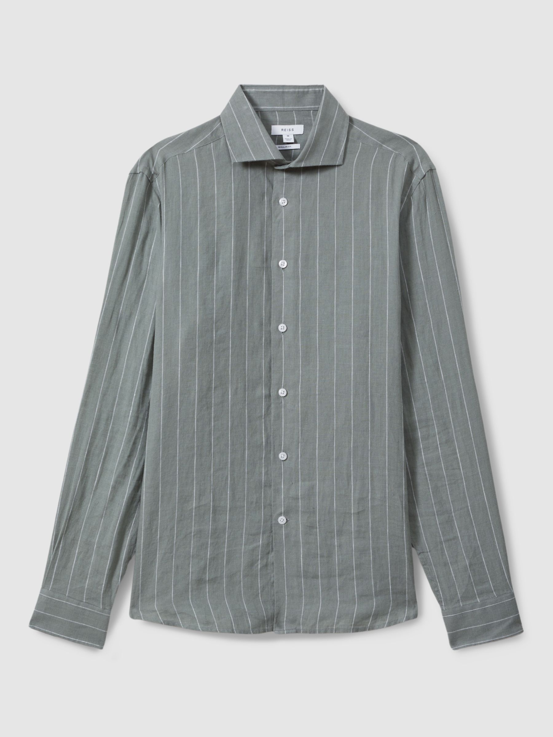 Reiss Ruban Striped Linen Shirt, Sage, XS