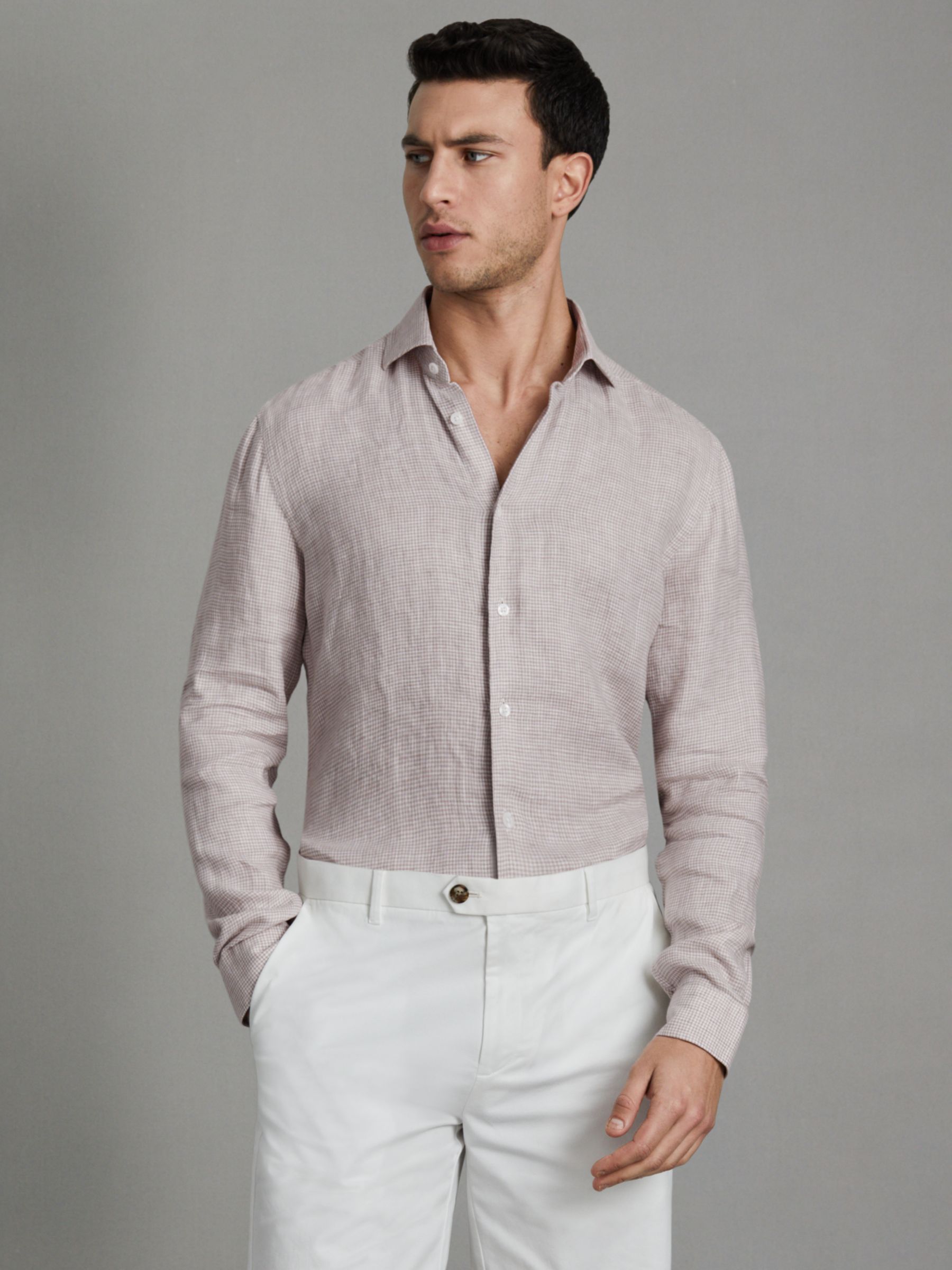 Buy Reiss Ruban Puppytooth Long Sleeve Linen Shirt Online at johnlewis.com