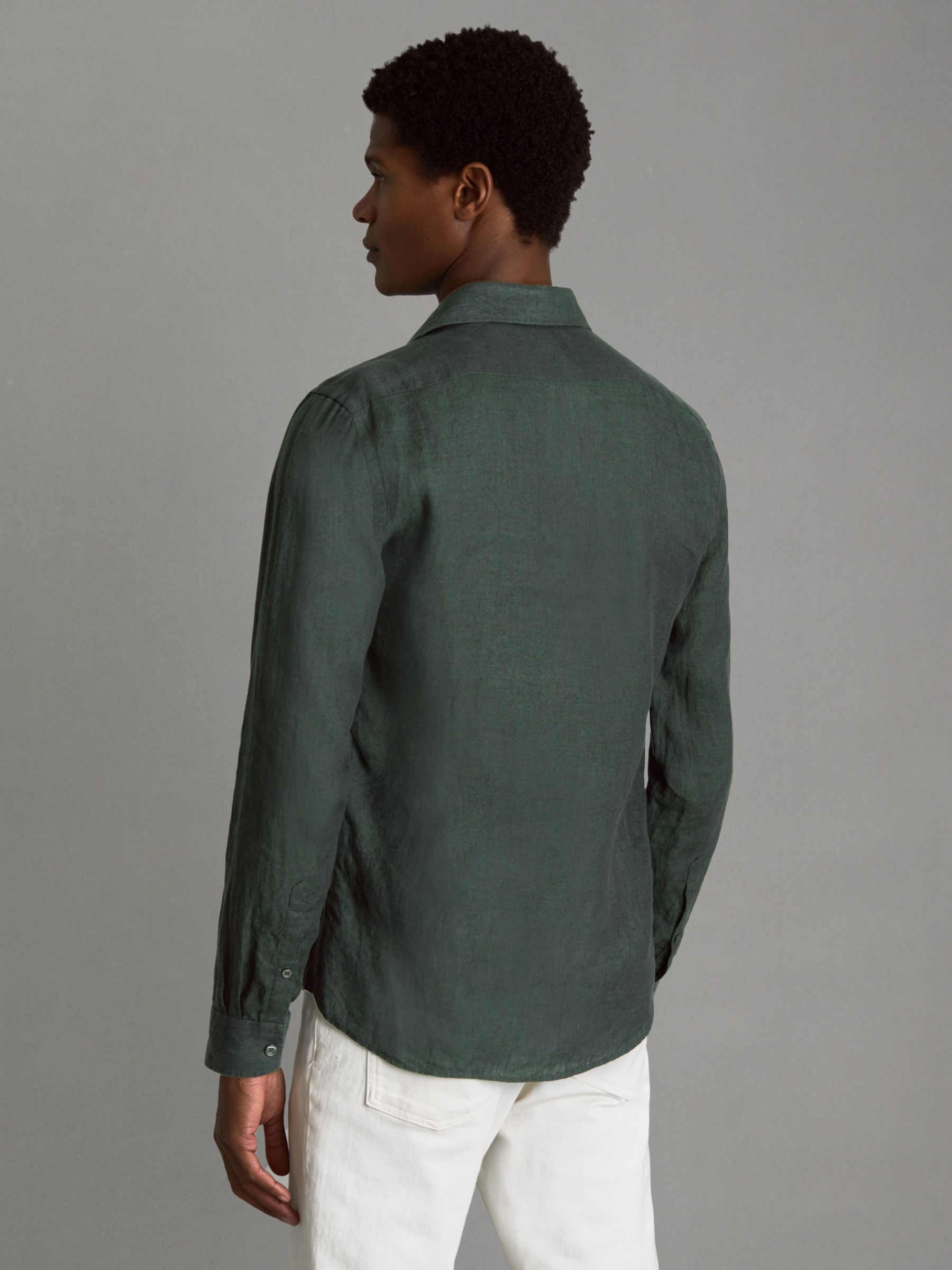 Reiss Ruban Regular Fit Linen Shirt, Dark Green, XS