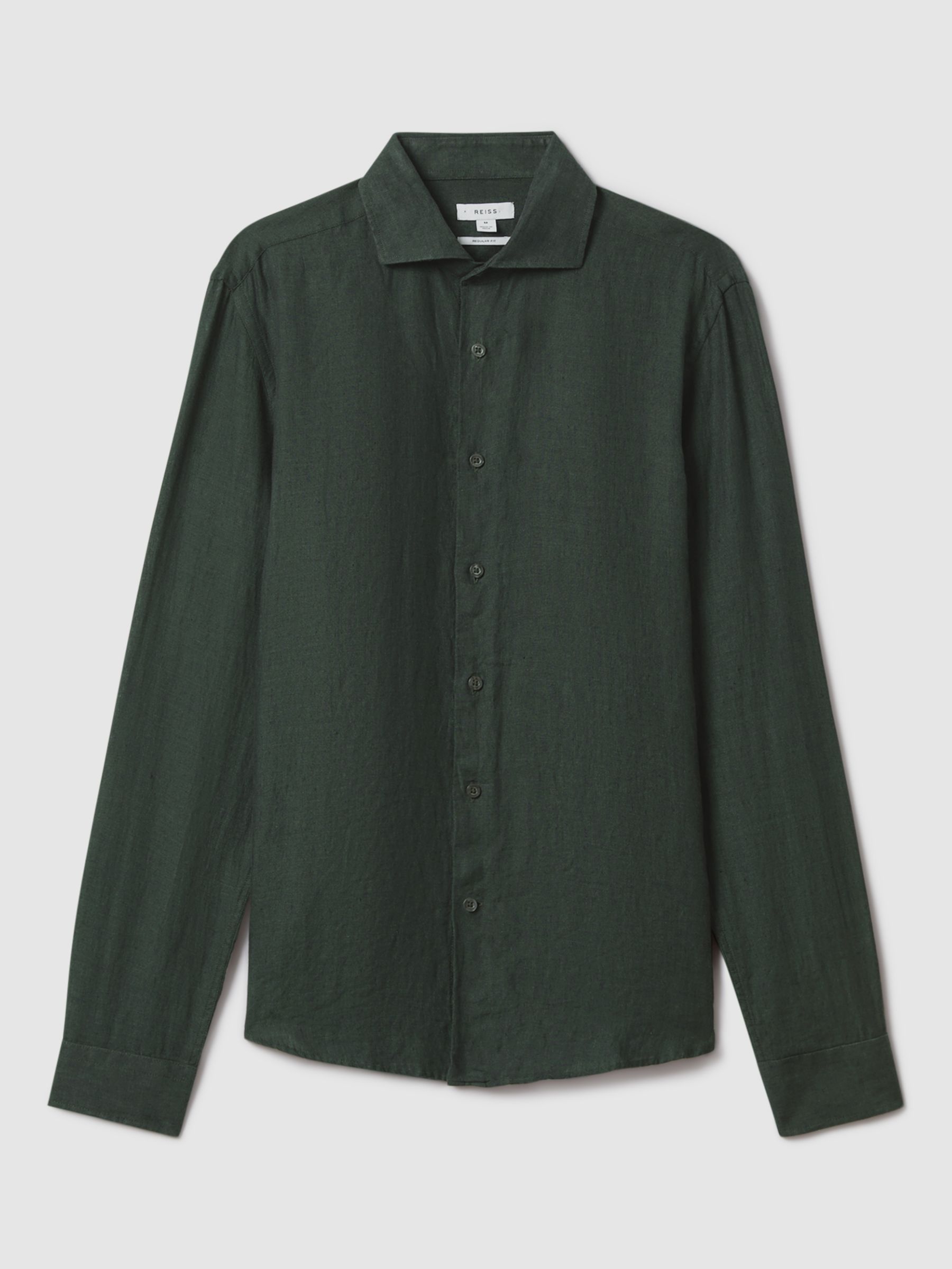 Reiss Ruban Regular Fit Linen Shirt, Dark Green, XS