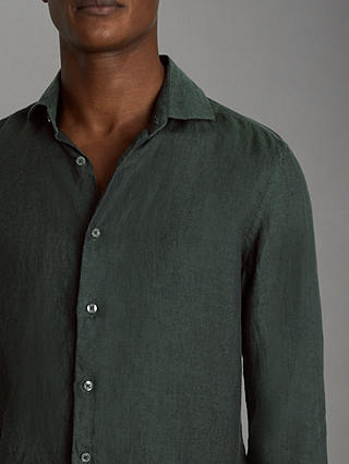 Reiss Ruban Regular Fit Linen Shirt, Dark Green