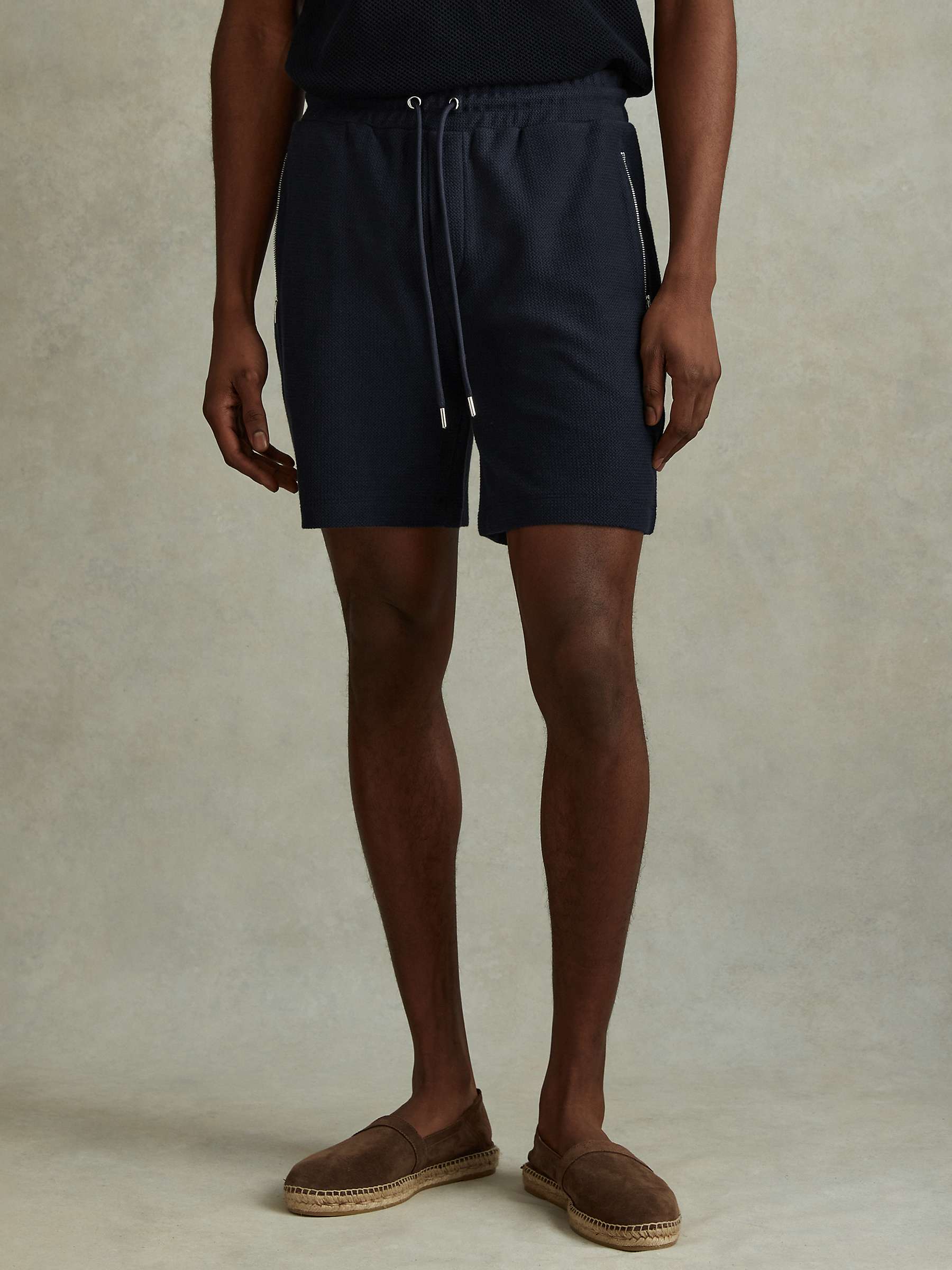 Buy Reiss Hester Textured Drawstring Shorts, Navy Online at johnlewis.com