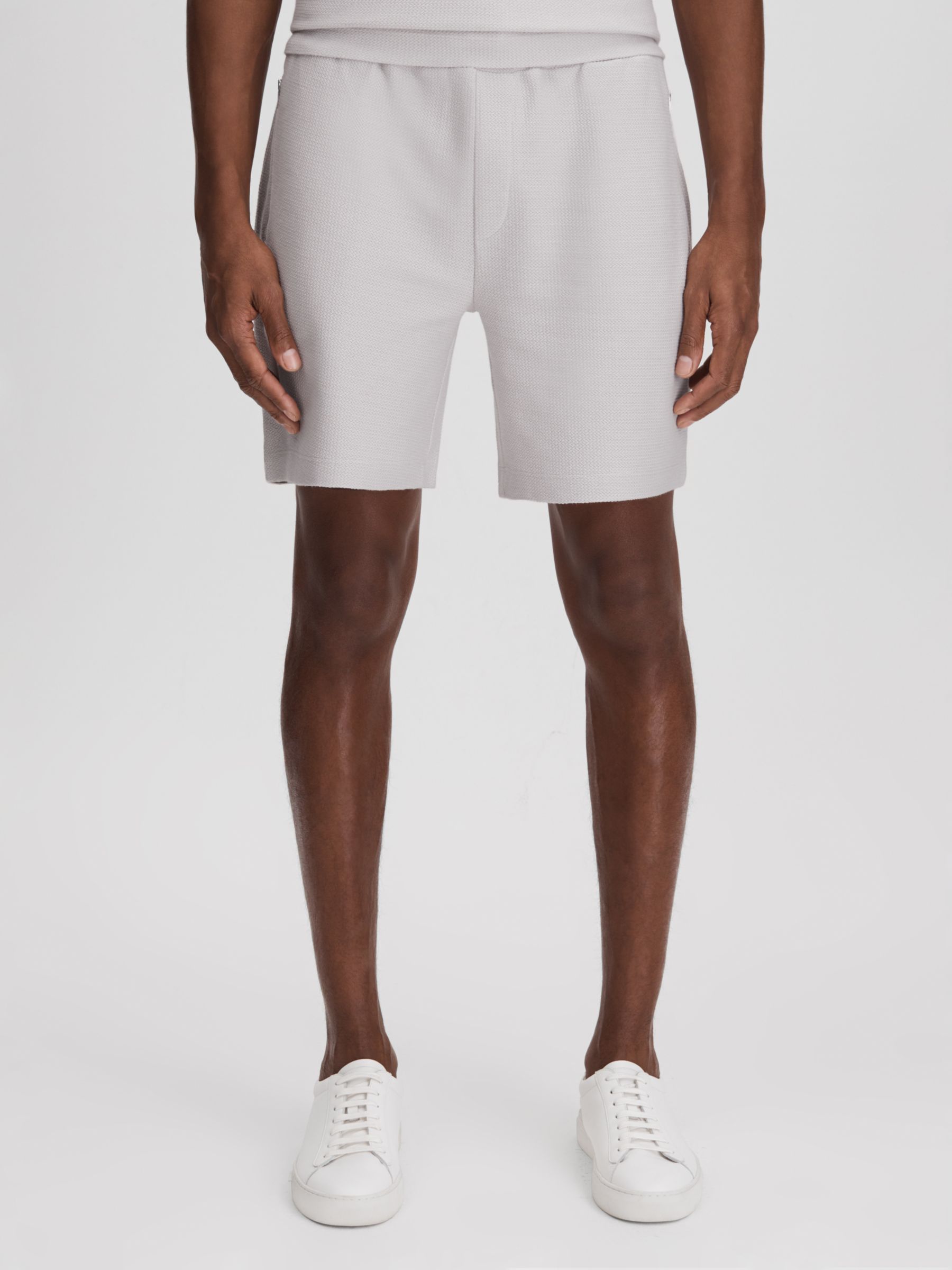 Reiss Hester Textured Drawstring Shorts, Silver, XS