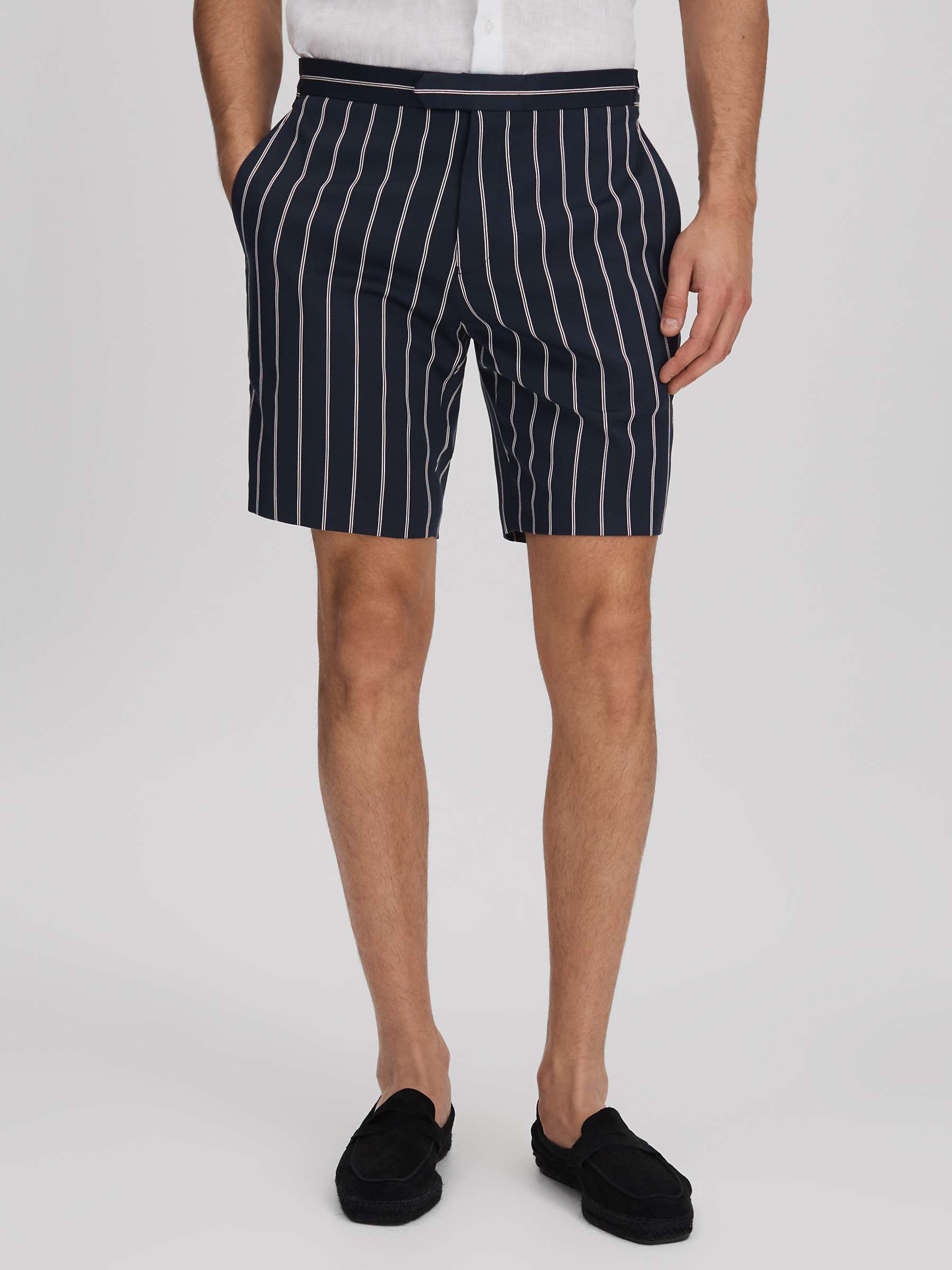 Buy Reiss Lake Fine Stripe Side Adjustable Shorts, Navy/White Online at johnlewis.com