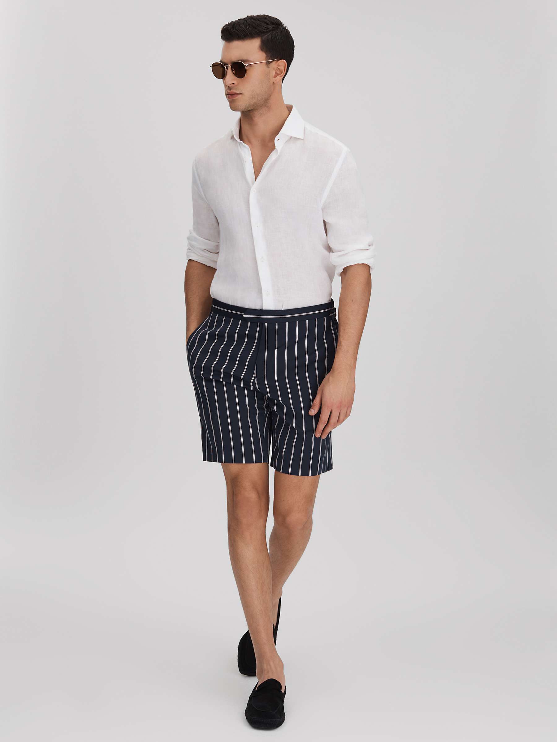 Buy Reiss Lake Fine Stripe Side Adjustable Shorts, Navy/White Online at johnlewis.com