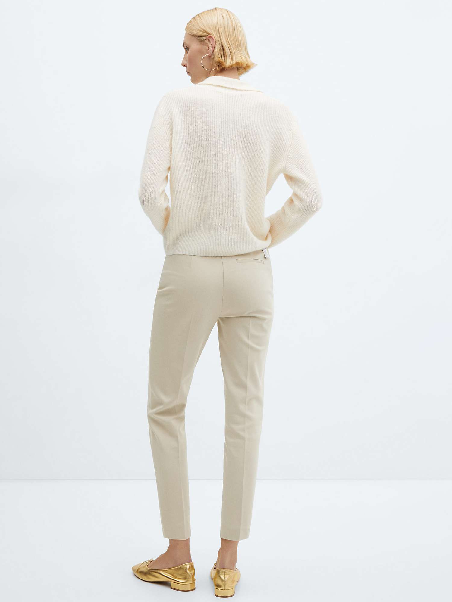 Buy Mango Botones Cotton Blend Cropped Trousers, Light Beige Online at johnlewis.com
