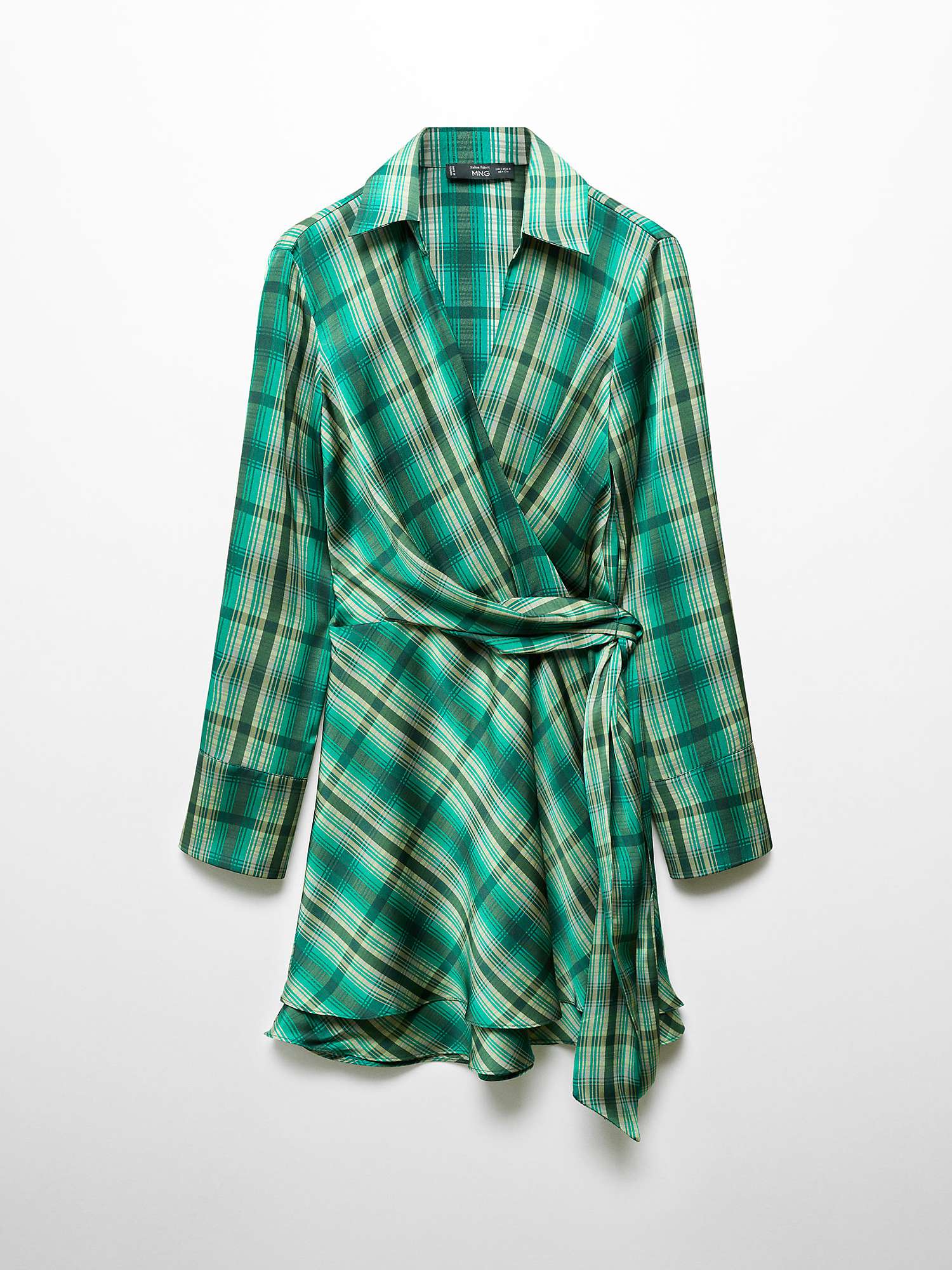 Buy Mango Scot Satin Check Bow Wrap Mini Dress, Green Online at johnlewis.com