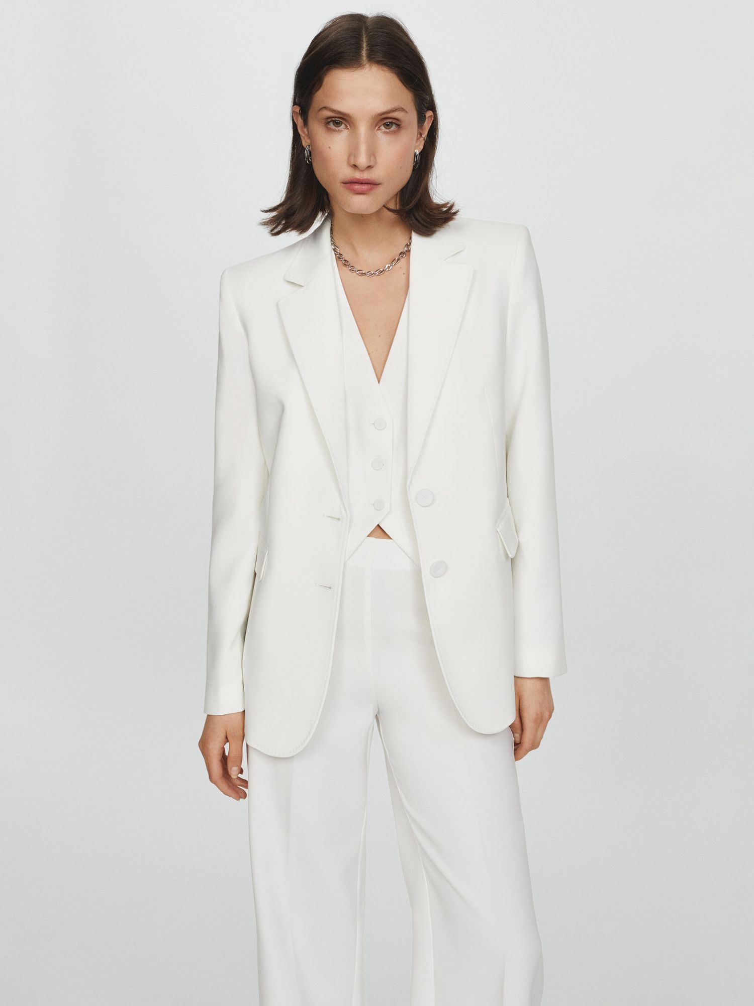 Mango Iguana Single Breasted Suit Blazer, White, L