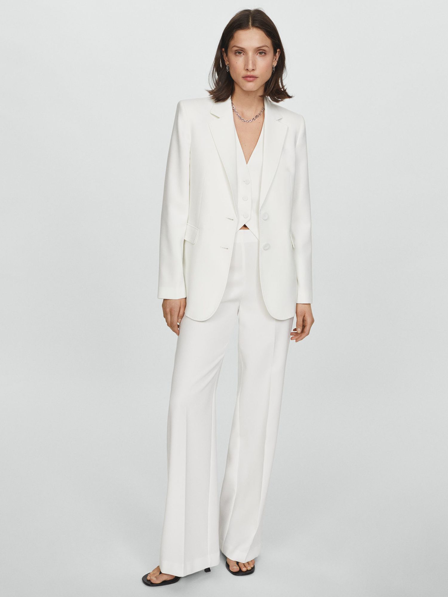 Mango Iguana Single Breasted Suit Blazer, White, L