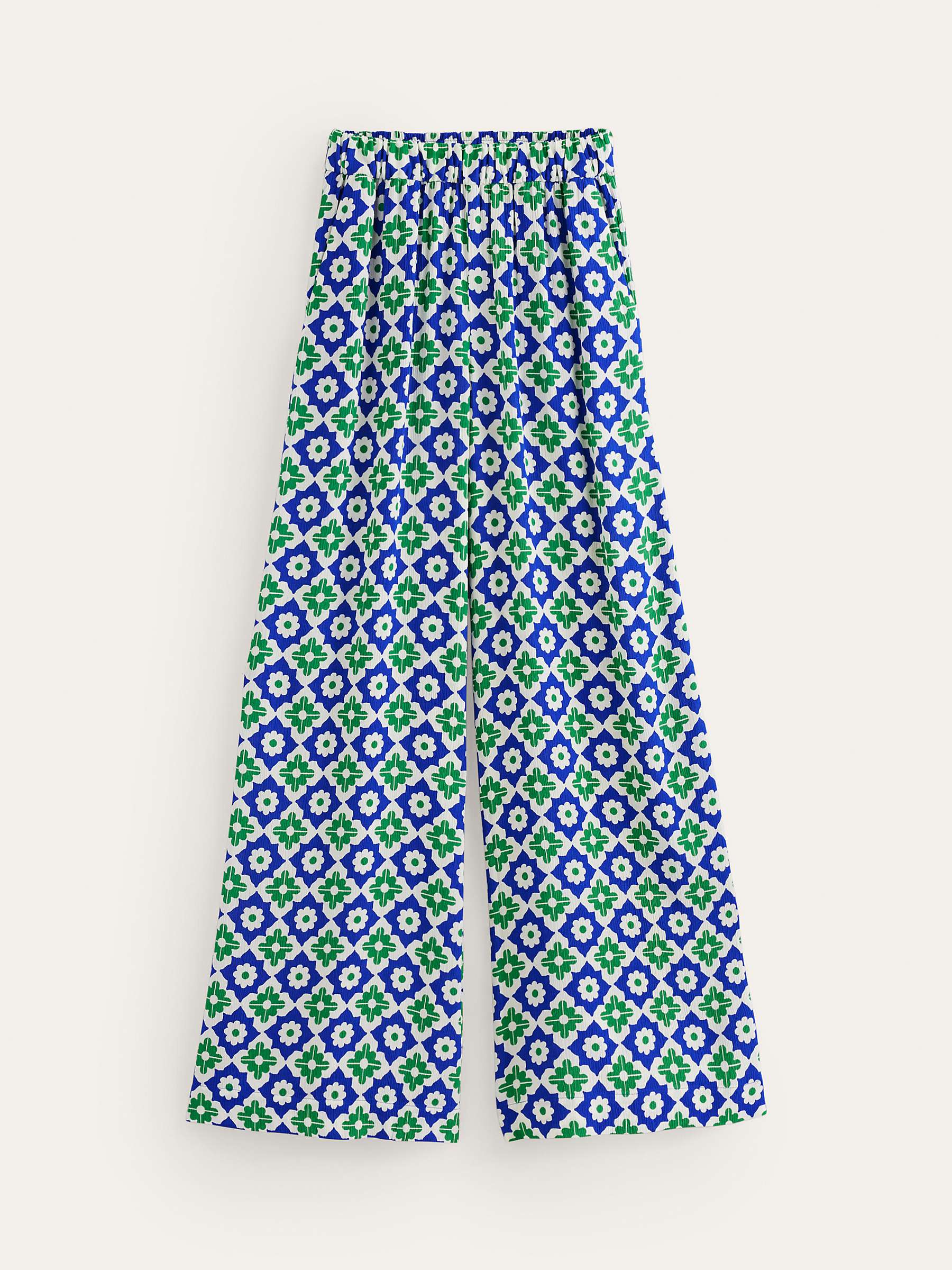 Buy Boden Geometric Print Crinkle Wide Leg Trousers, Green/Multi Online at johnlewis.com