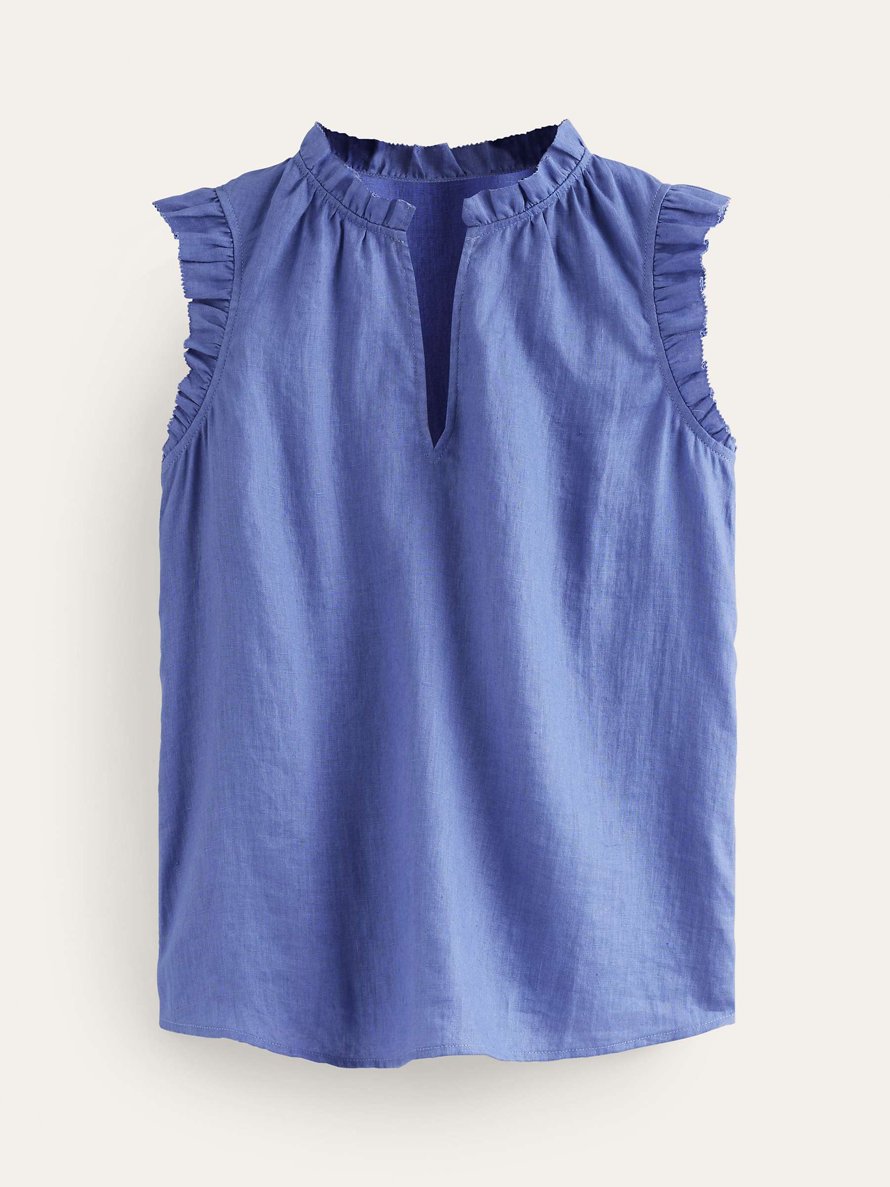 Buy Boden Frill Sleeve Linen Notch Top, Blue Online at johnlewis.com