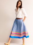 Boden Stripe Hem Midi Skirt, Blue/Multi