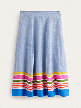 Boden Stripe Hem Midi Skirt, Blue/Multi