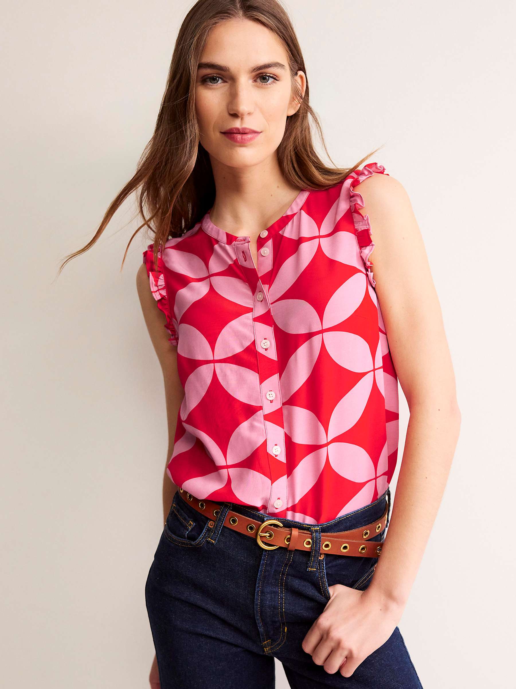 Buy Boden Alicia Button Down Top, Scarlet/Diamond Online at johnlewis.com