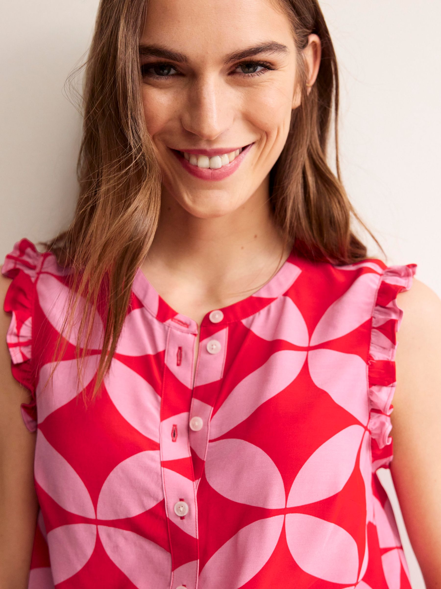 Buy Boden Alicia Button Down Top, Scarlet/Diamond Online at johnlewis.com