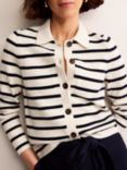 Boden Wool Blend Knitted Cardigan, Warm Ivory/Navy