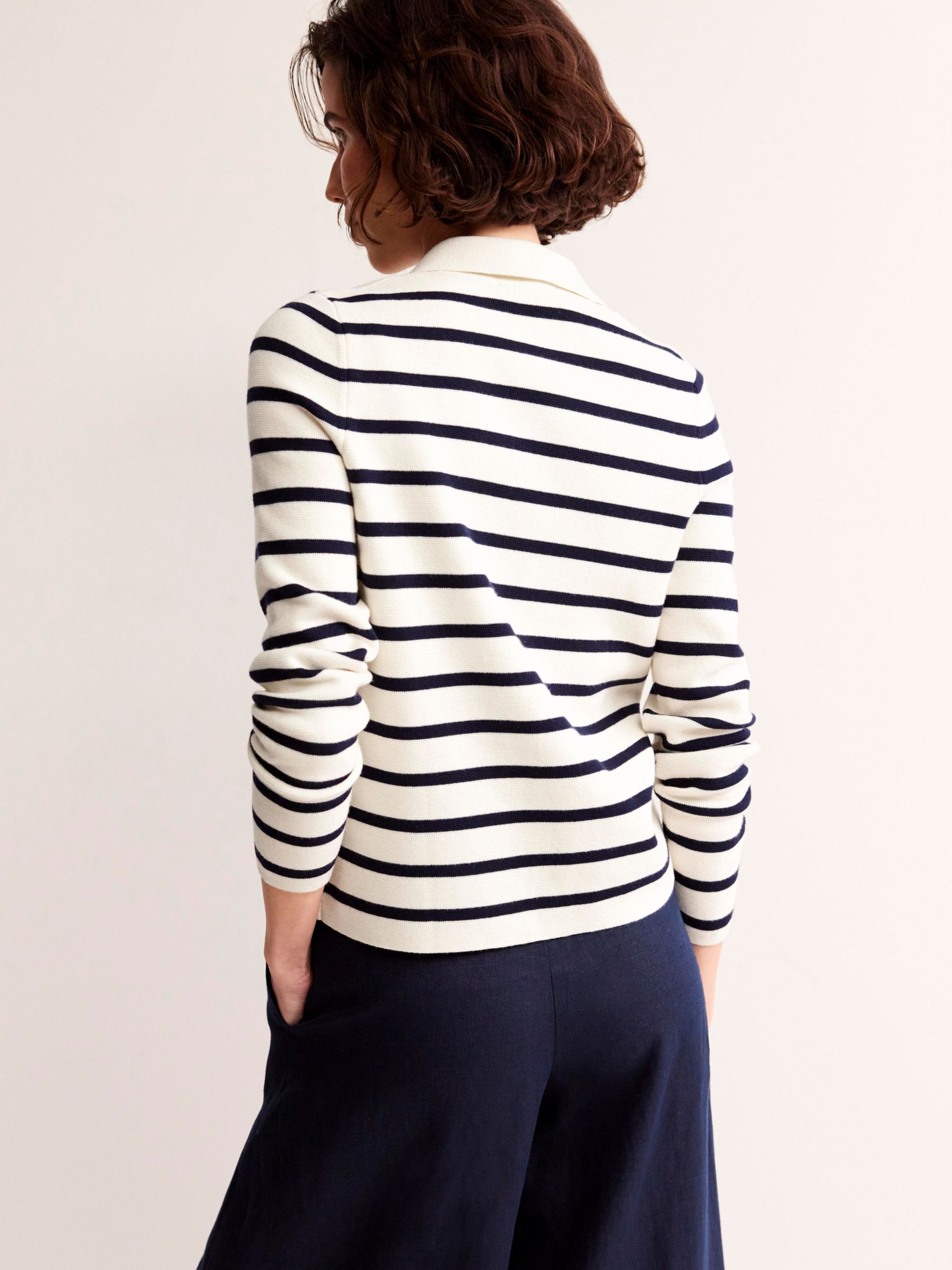 Buy Boden Wool Blend Knitted Cardigan, Warm Ivory/Navy Online at johnlewis.com