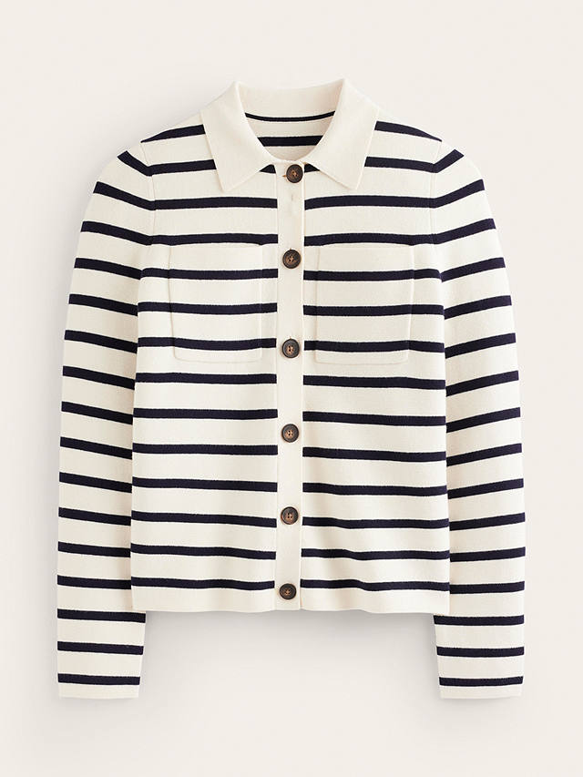 Boden Wool Blend Knitted Cardigan, Warm Ivory/Navy