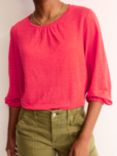 Boden Linen Gathered Neck Blouse, Hibiscus, Hibiscus