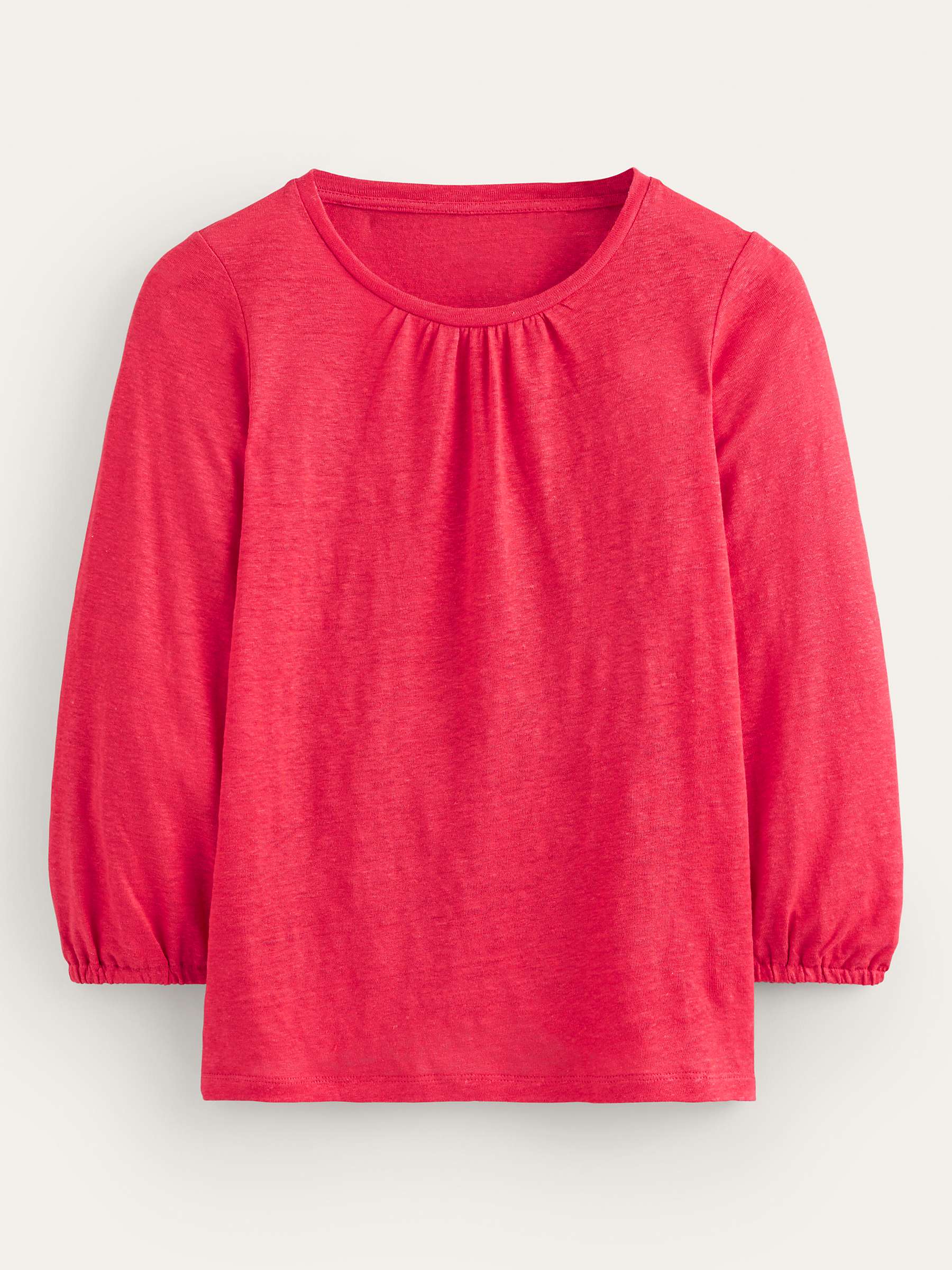 Buy Boden Linen Gathered Neck Blouse, Hibiscus Online at johnlewis.com