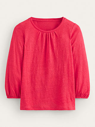 Boden Linen Gathered Neck Blouse, Hibiscus