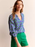 Boden Alice Floral Tile Print Linen Blend Blouse, Green/Multi, Green/Multi