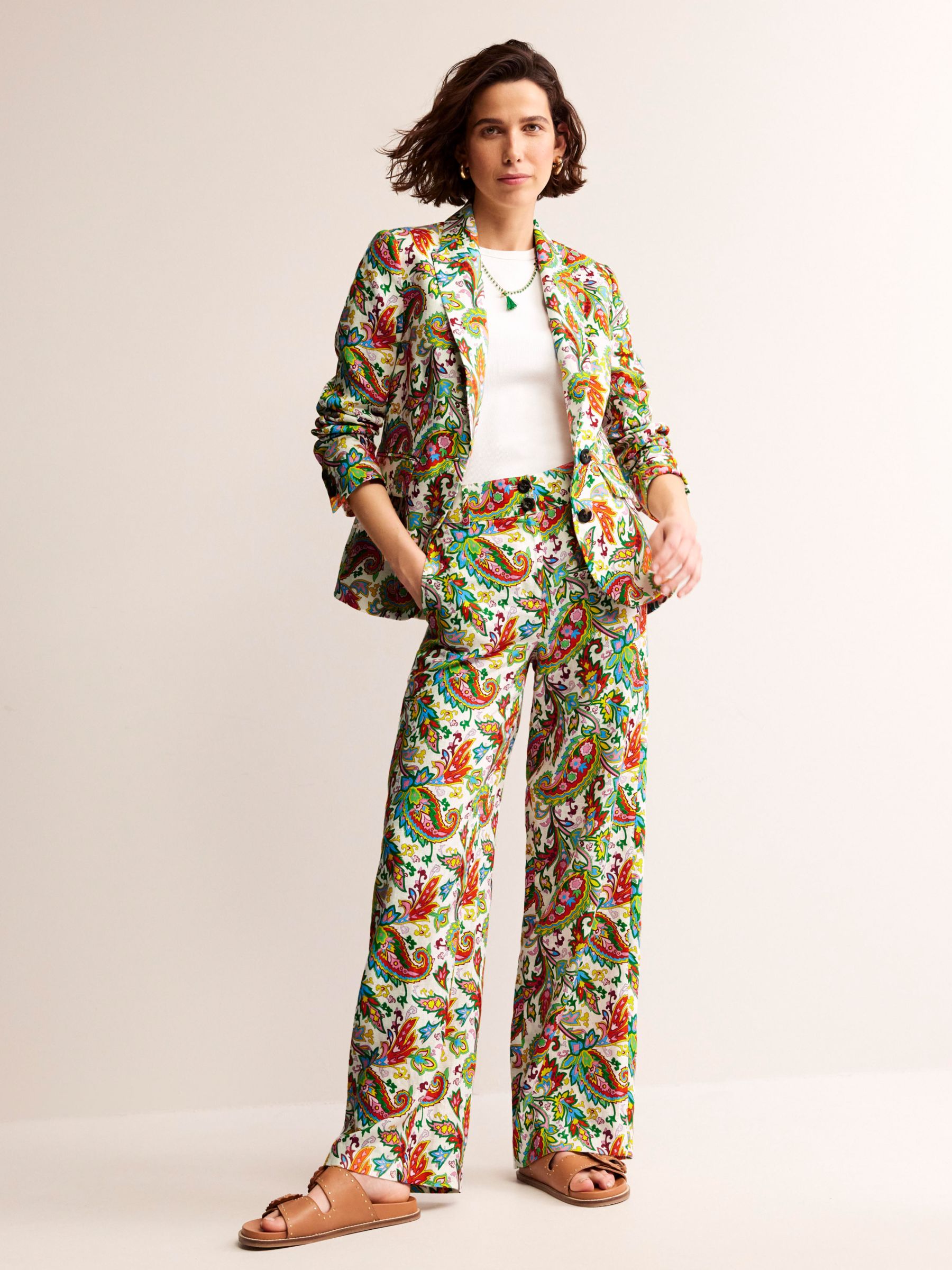 Buy Boden Westbourne Paisley Print Linen Trousers, Ivory/Multi Online at johnlewis.com