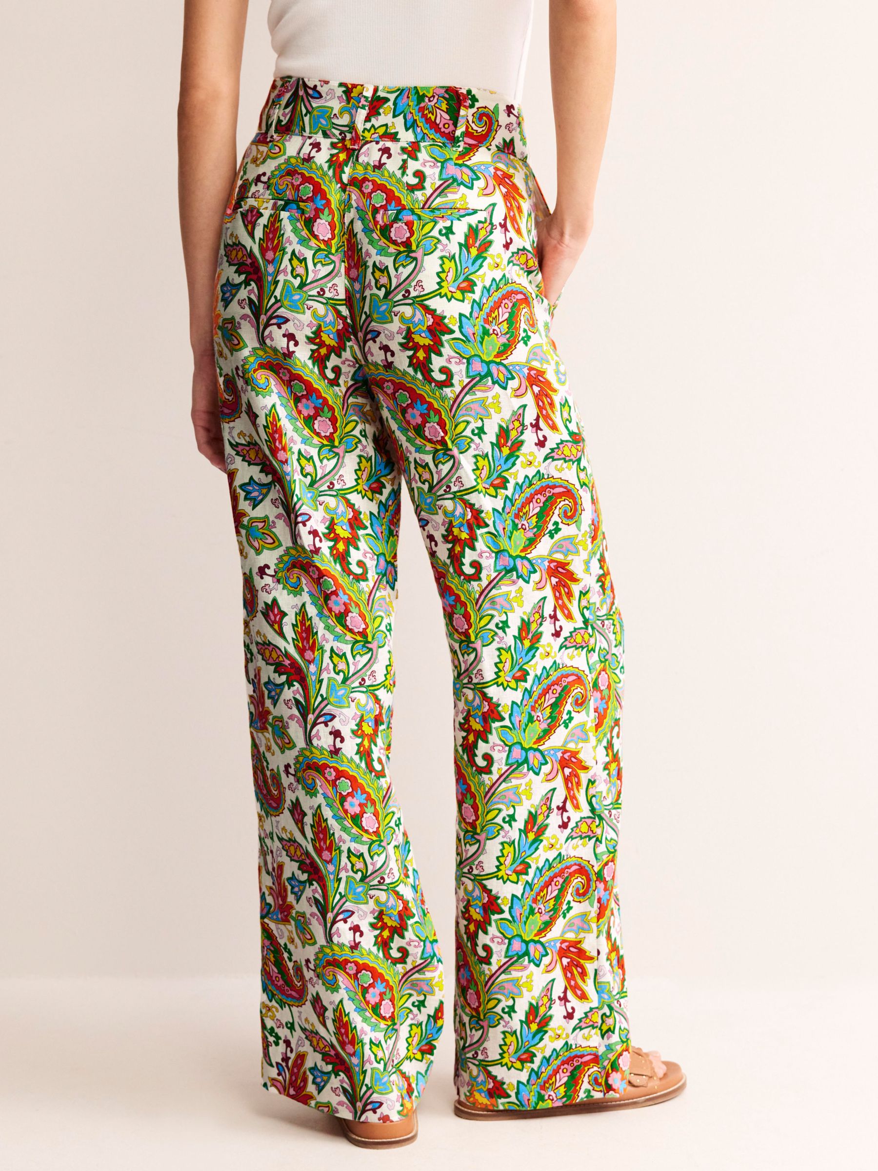 Buy Boden Westbourne Paisley Print Linen Trousers, Ivory/Multi Online at johnlewis.com