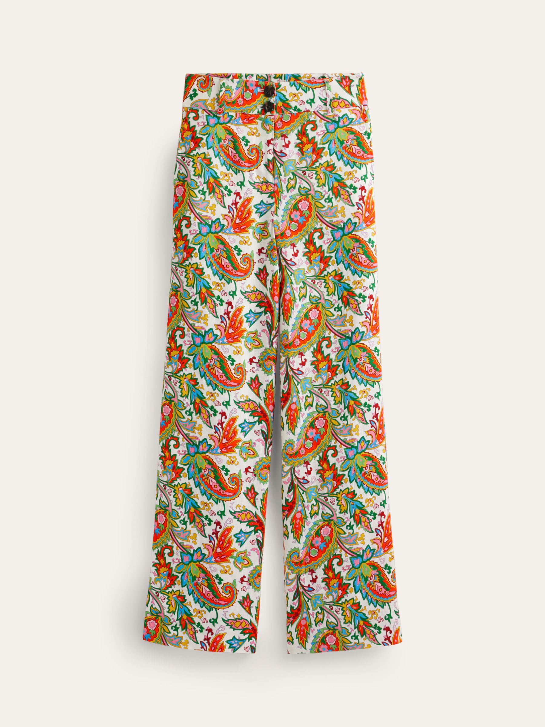 Boden Westbourne Paisley Print Linen Trousers, Ivory/Multi, 10