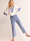 Boden Shells Print Crinkle Tapered Trousers, Ivory/Blue