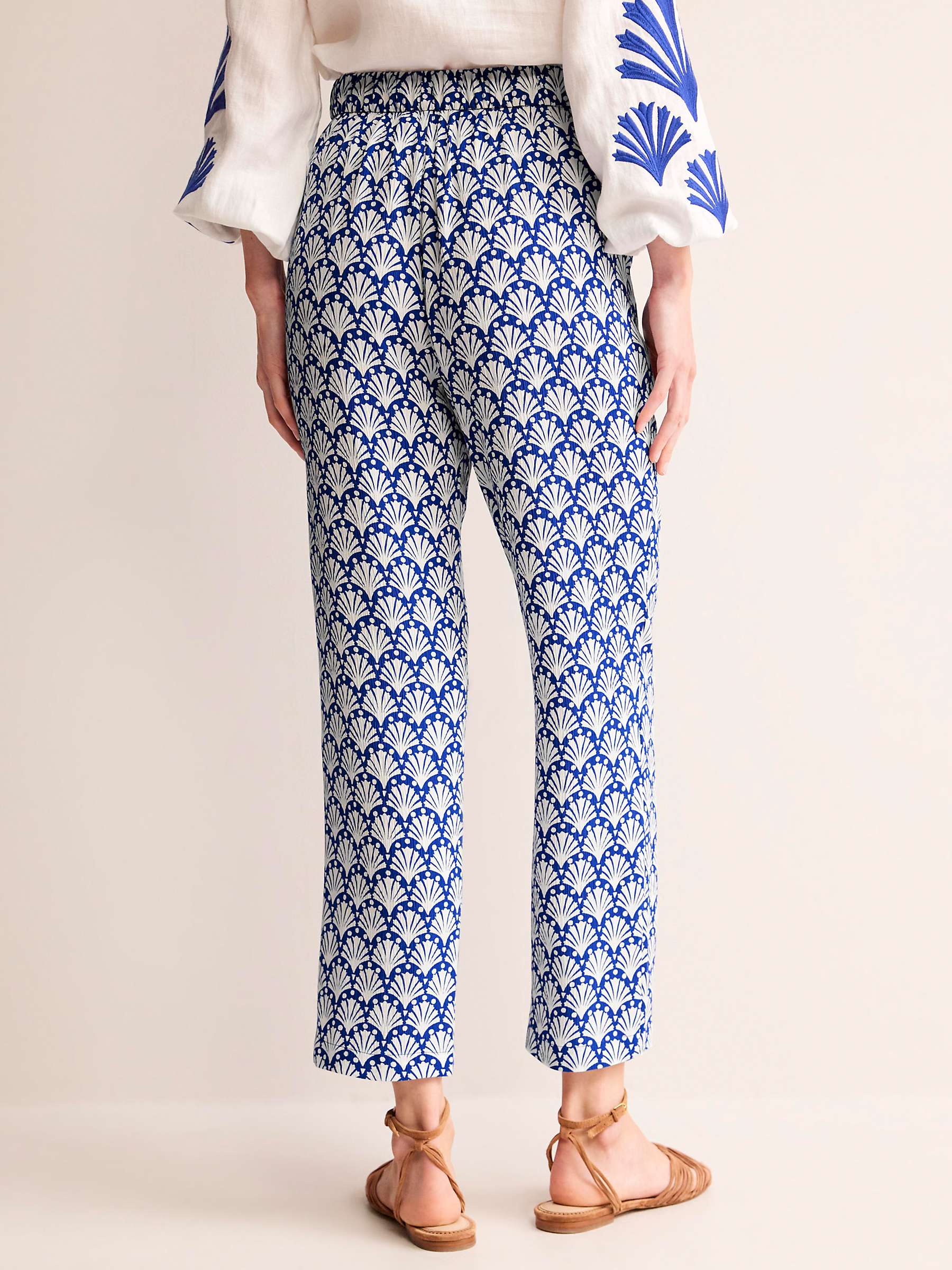 Buy Boden Shells Print Crinkle Tapered Trousers, Ivory/Blue Online at johnlewis.com