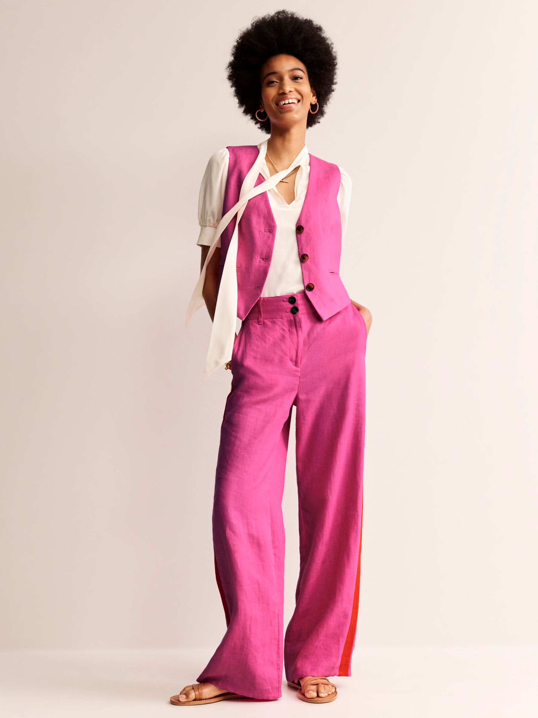 Boden Westbourne Wide Leg Linen Trousers, Pink, 12