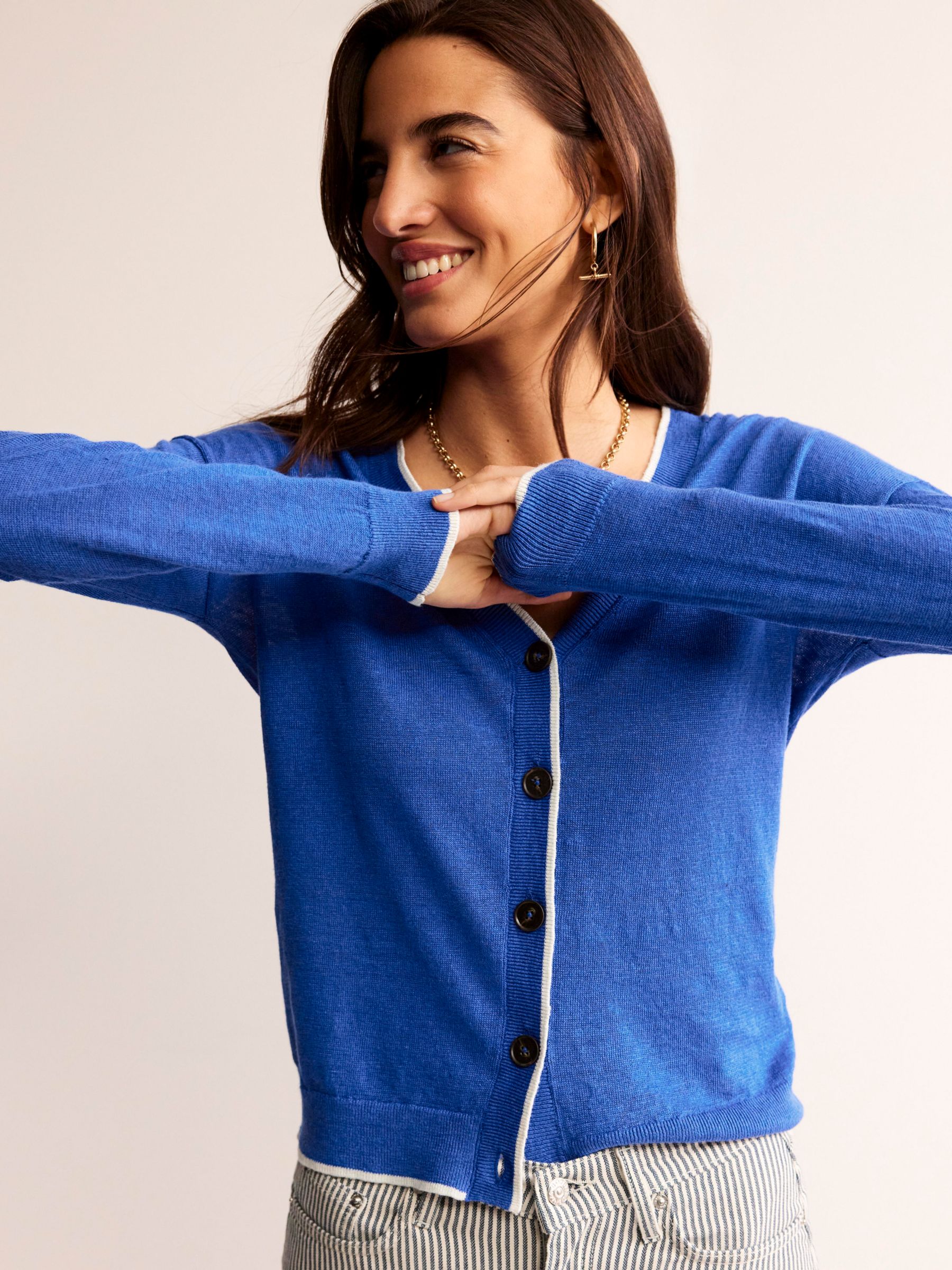 Buy Boden Maggie Linen V-Neck Cardigan, Nautical Blue Online at johnlewis.com