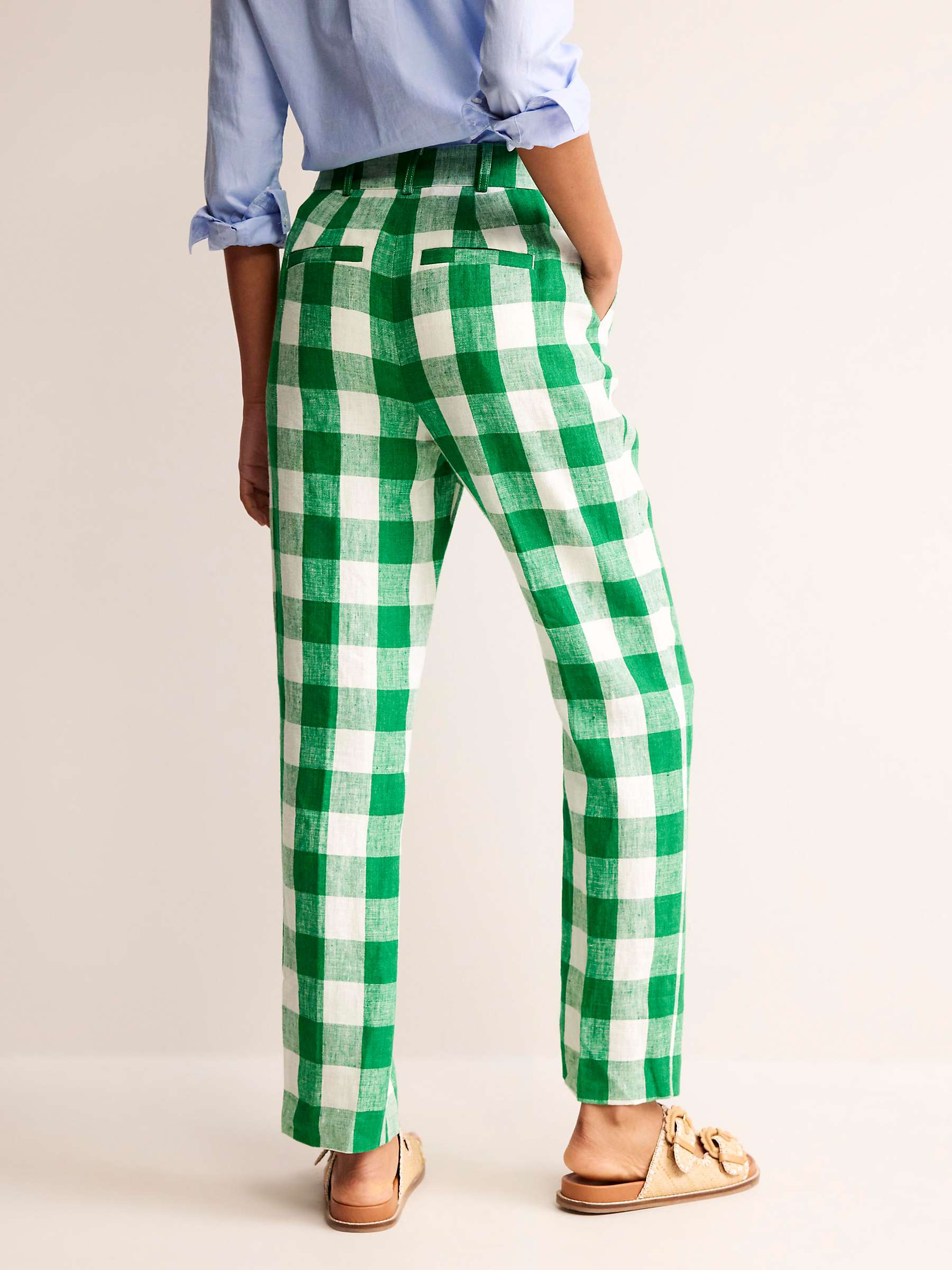 Buy Boden Kew Gingham Print Linen Trousers, Green/Cream Online at johnlewis.com