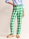 Boden Kew Gingham Print Linen Trousers, Green/Cream