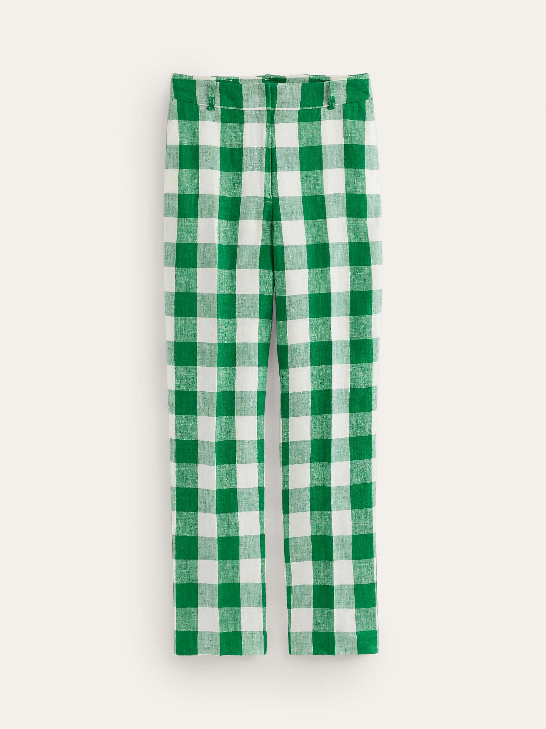 Buy Boden Kew Gingham Print Linen Trousers, Green/Cream Online at johnlewis.com