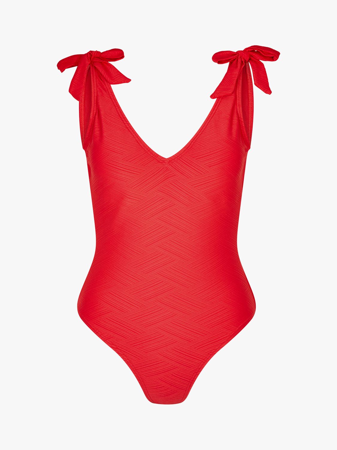 Accessorize Textured Tie Detail Swimsuit, Red, 8