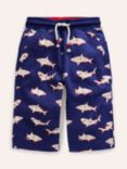 Mini Boden Kids' Shark Print Jersey Baggy Shorts, Sapphire Blue