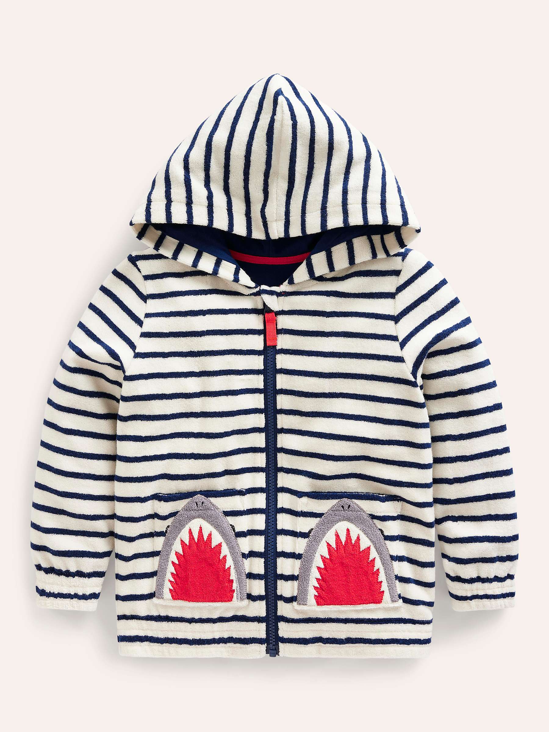 Buy Mini Boden Kids' Shark Towelling Zip Through Hoodie, Ivory/Blue Online at johnlewis.com
