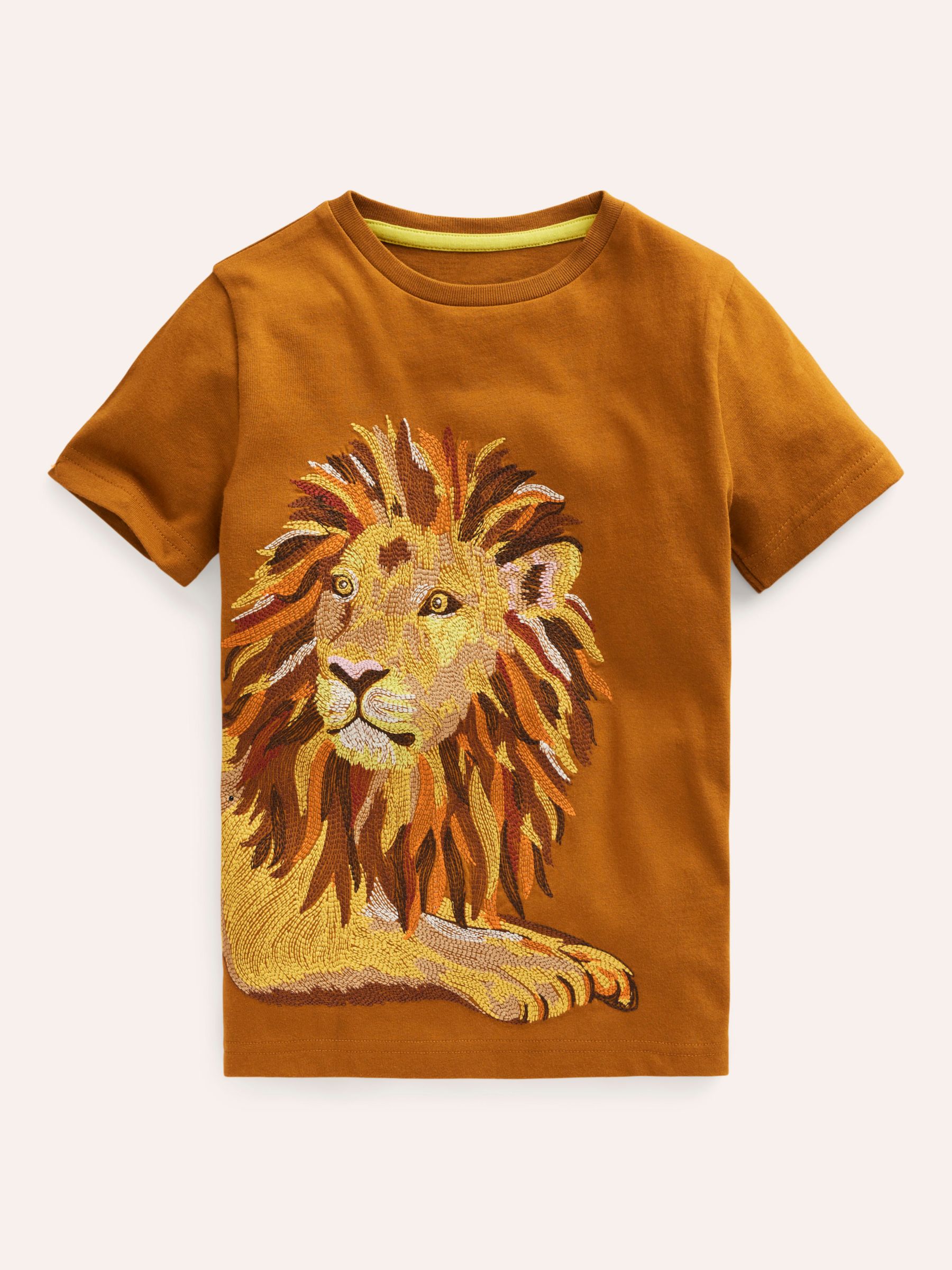 Mini Boden Kids' Lion Superstitch T-Shirt, Chestnut, 2-3 years