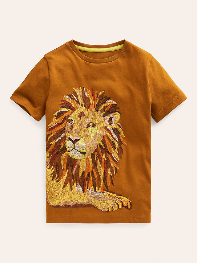 Mini Boden Kids' Lion Superstitch T-Shirt, Chestnut