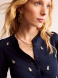 Boden Marina Pineapple Embroidery Cotton Blouse, Navy, Navy/Pineapple