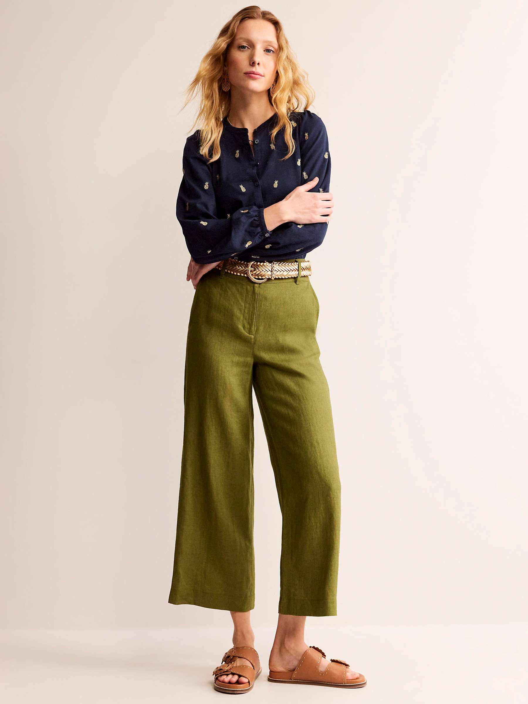 Buy Boden Marina Pineapple Embroidery Cotton Blouse, Navy Online at johnlewis.com